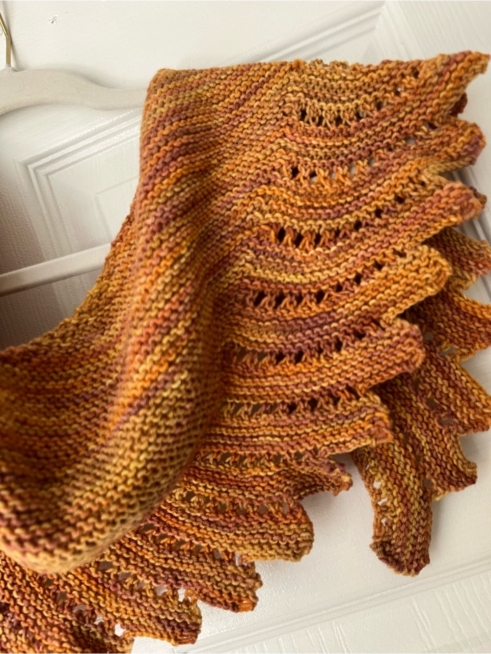 Handmade Knit Shawl in Multitone Autumn Orange - asymmetrical piece